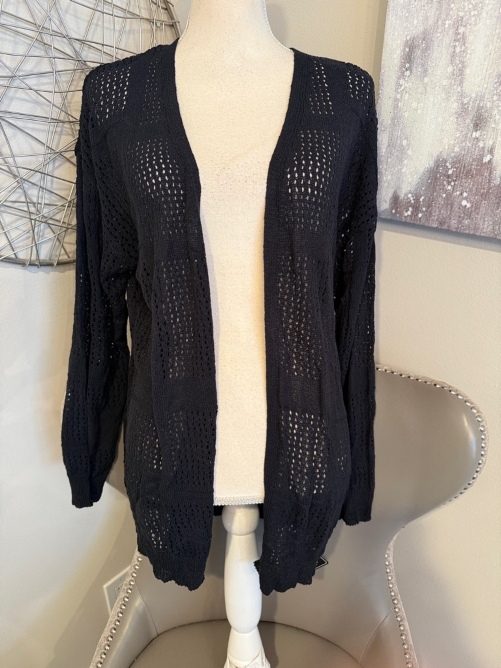 Zaful Black Open-Knit Women's Cardigan Sweater